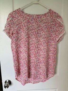 Women’s Pink Floral Short Sleeve Blouse
